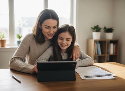 Mother and daughter using a digital tablet