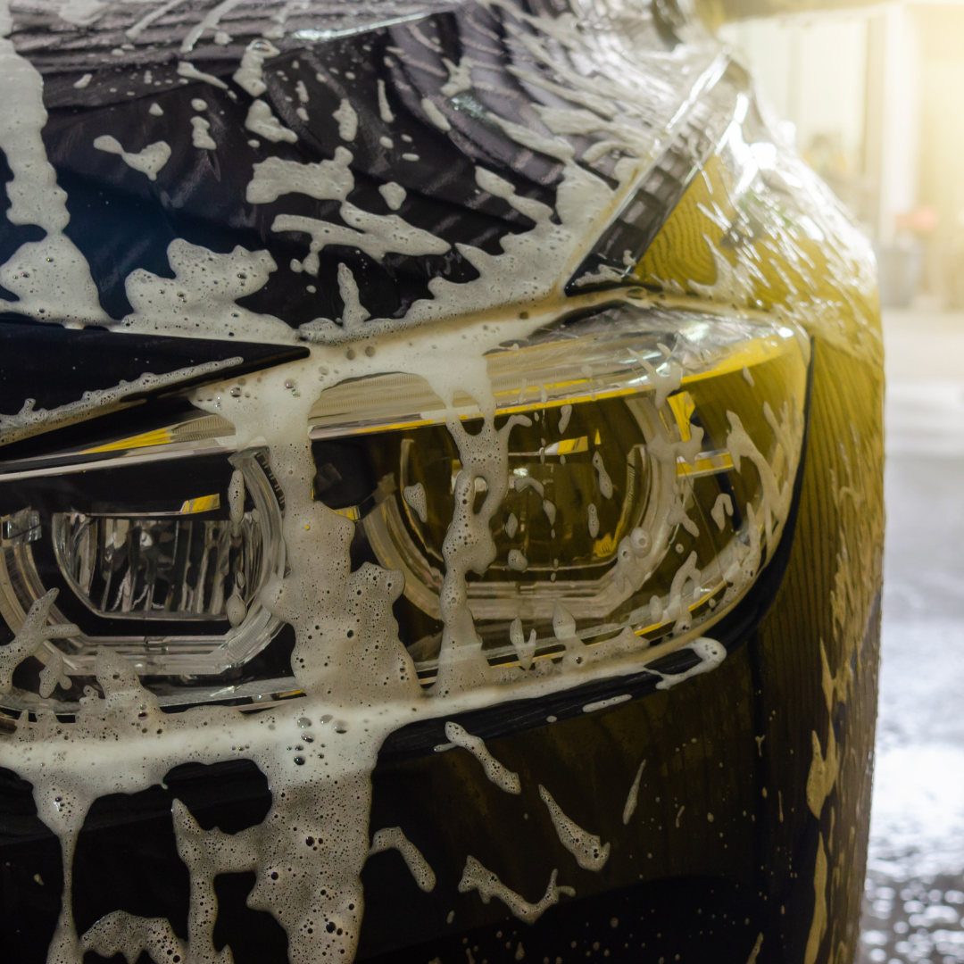 soap on a car. 