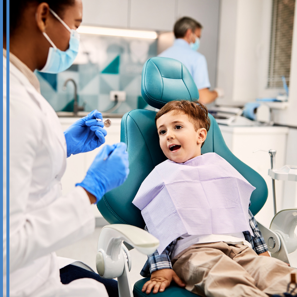 A happy child at a dentist office
