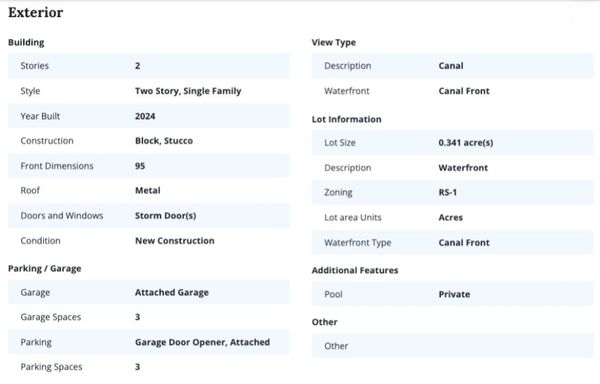 new build exterior specs