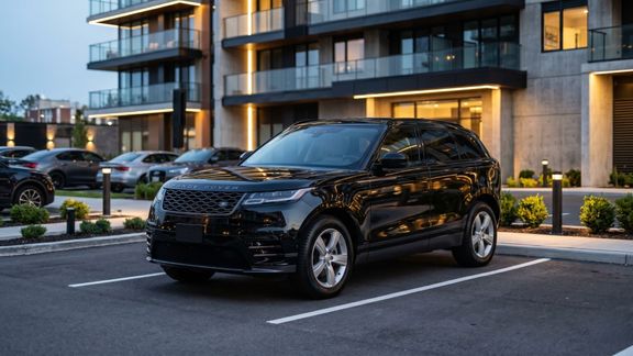 A shiny SUV parked at a Virginia Beach apartment complex after a mobile detail.