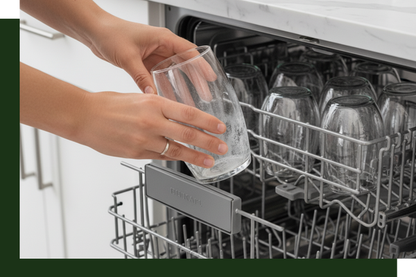 pulling glasses out of the dishwasher with residue