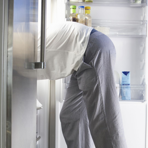 A person inside their fridge