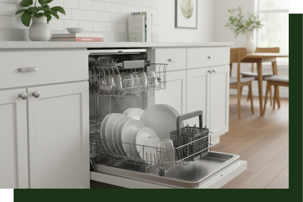 functioning dishwasher with clean dishes