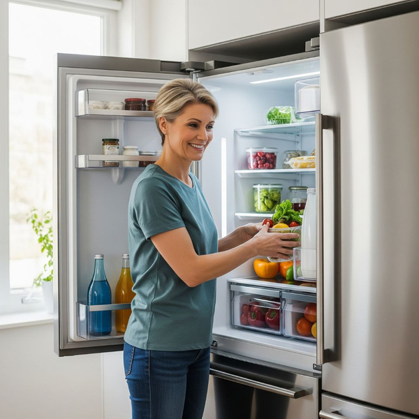 A happy customer enjoying the convenience of their properly repaired and efficient refrigerator
