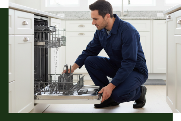 dishwasher technician diagnosing a dishwasher issue