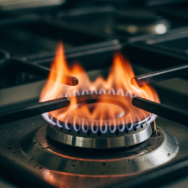 An inconsistent and weak flame on a gas stovetop burner