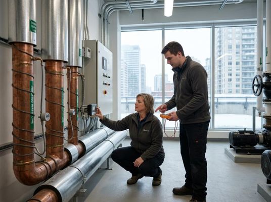 Two Technicians Inspecting Industrial Water Systems