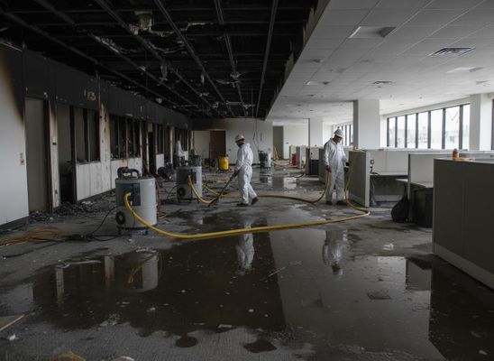 Office damage restoration after fire and water