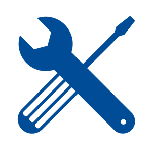 Icon showing a wrench and screw driver crossing over a house