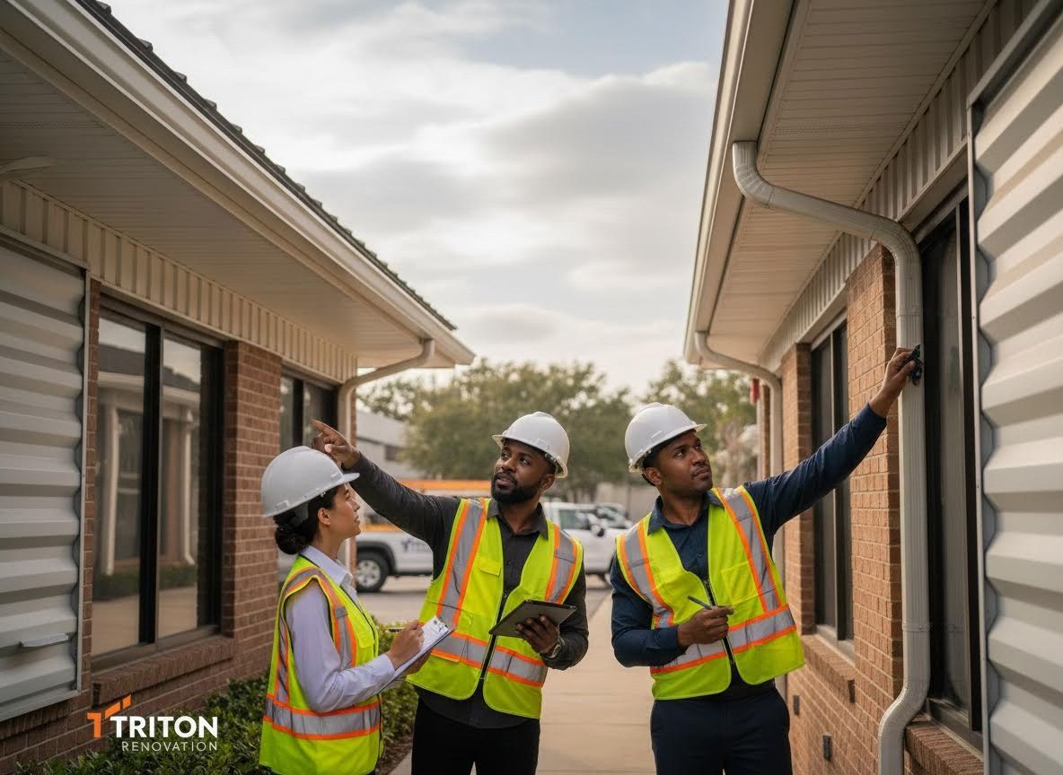 Triton Renovation Team Inspecting Building Exterior