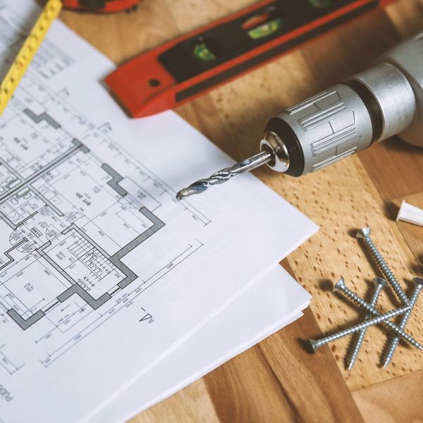 renovation tools and blueprint