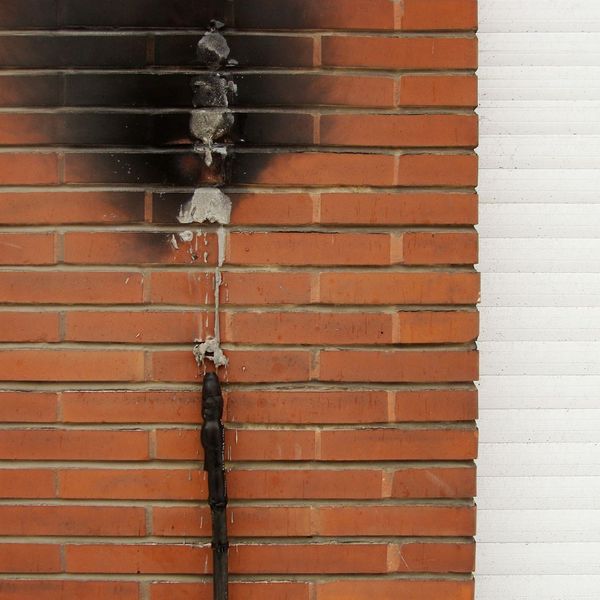 fire damage on brick wall