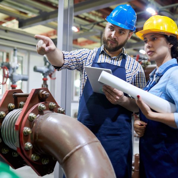 people looking at a pipe