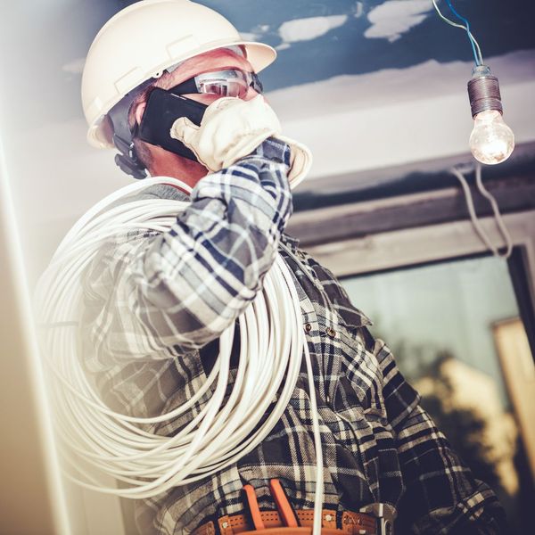 contractor in mask with wiring