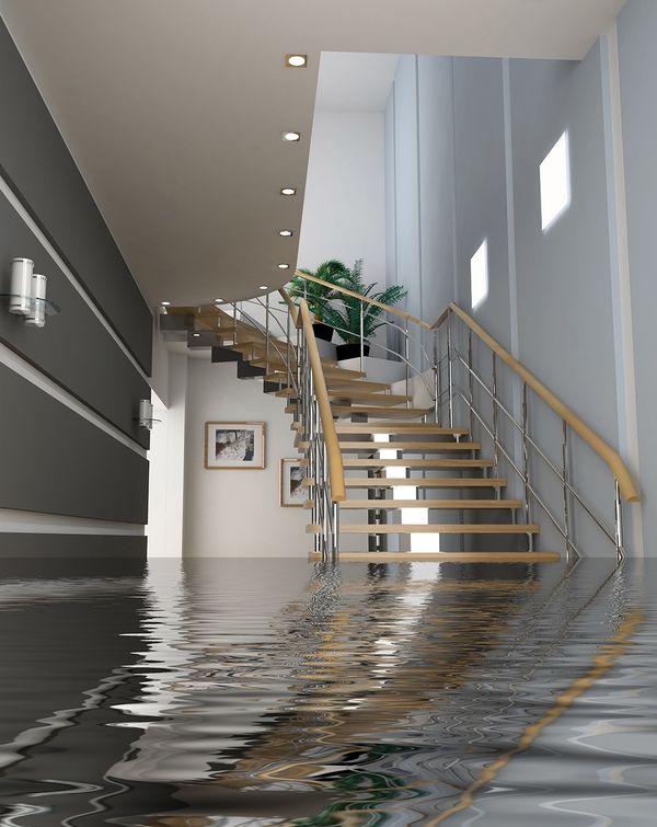 Office lobby flooded with water