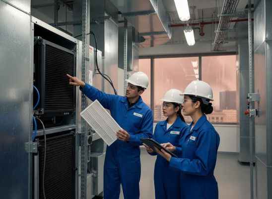 Engineers Inspecting HVAC System Filters