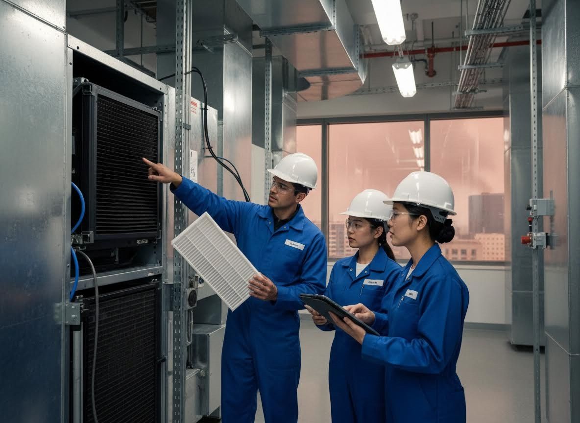 Engineers Inspecting HVAC System Filters