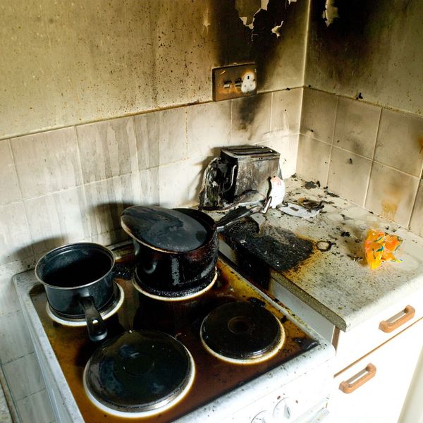 burned kitchen area