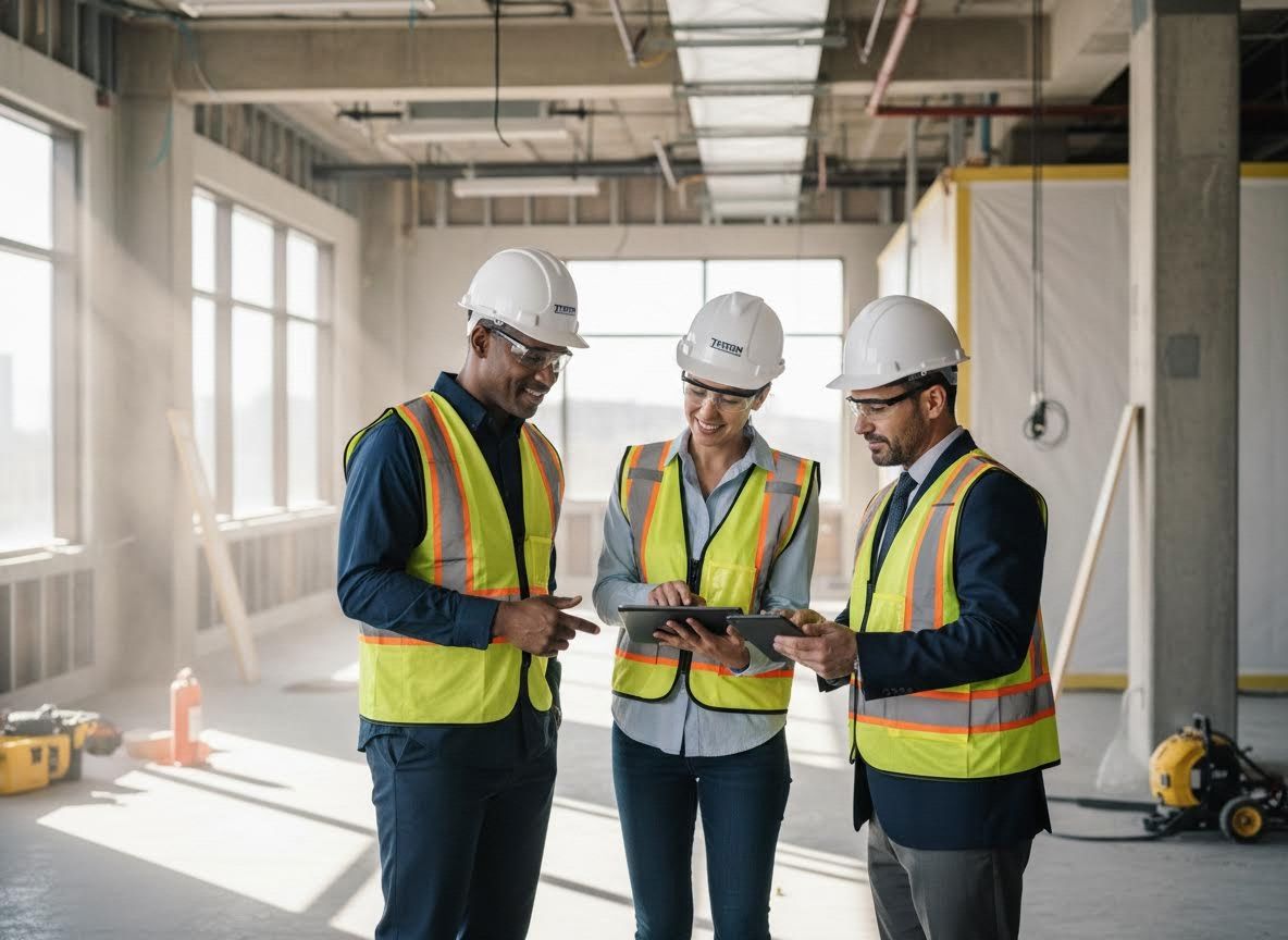 Construction Professionals Reviewing Plans on Tablets