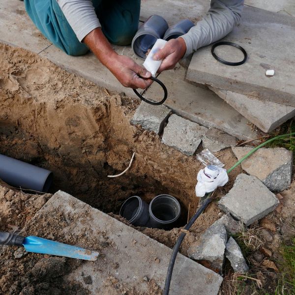 person fixing pipes