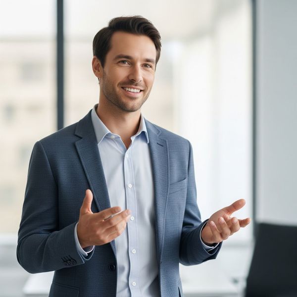 Professional explaining client referral process Professional explaining client referral process