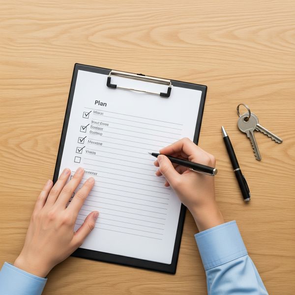 A person writing on a checklist, symbolizing the creation of a personalized housing action plan.