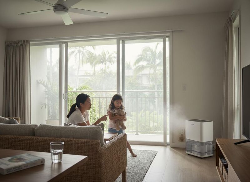 Mother and Daughter in Living Room with Humidifier
