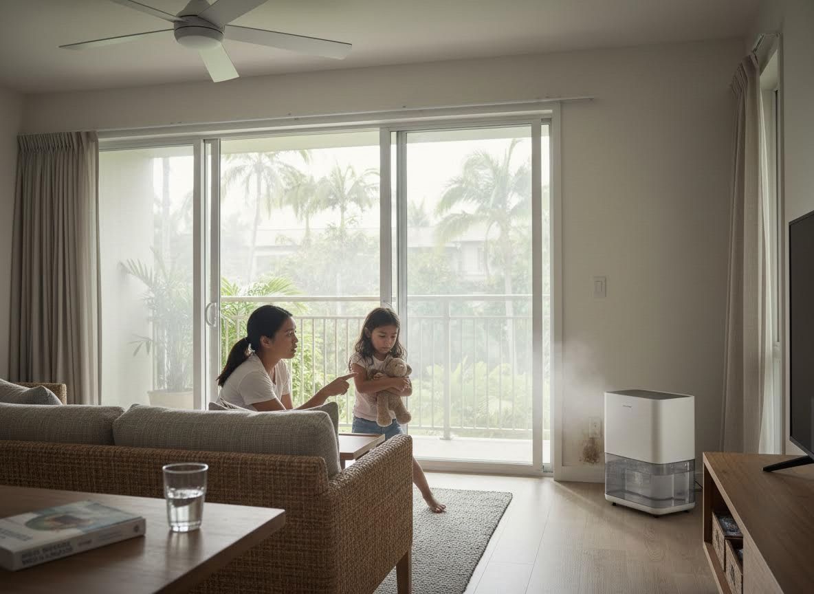 Mother and Daughter in Living Room with Humidifier