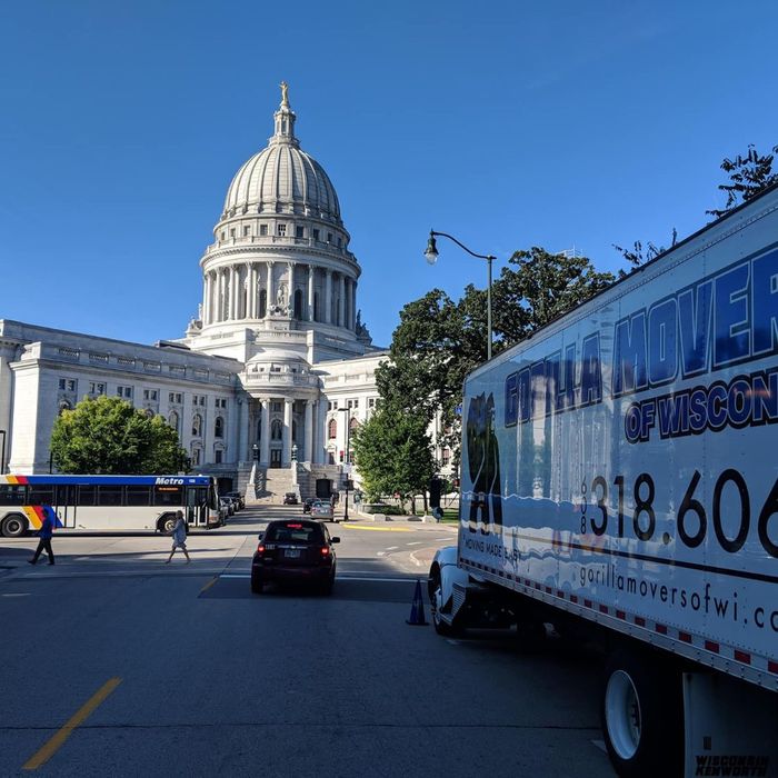 Gorilla Movers truck near state capitol building