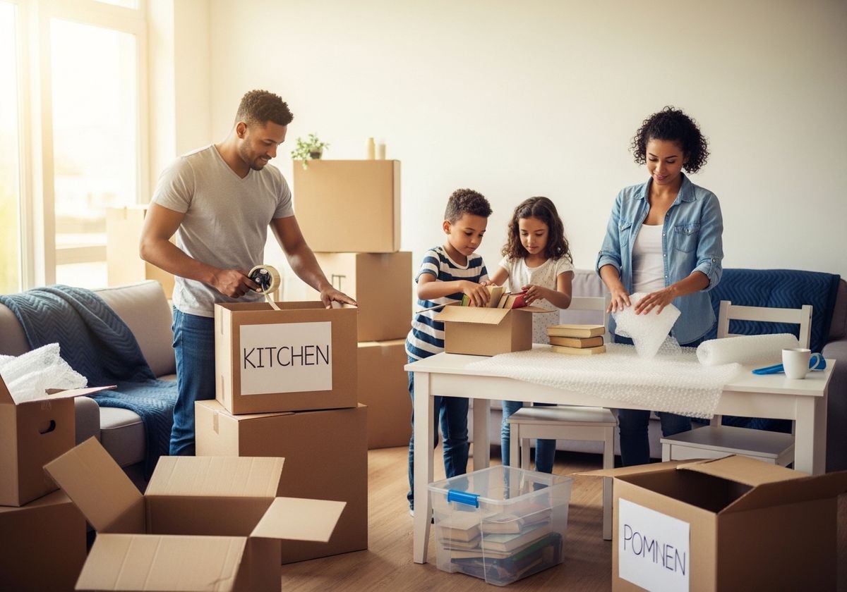 Family Packing Boxes for a Move