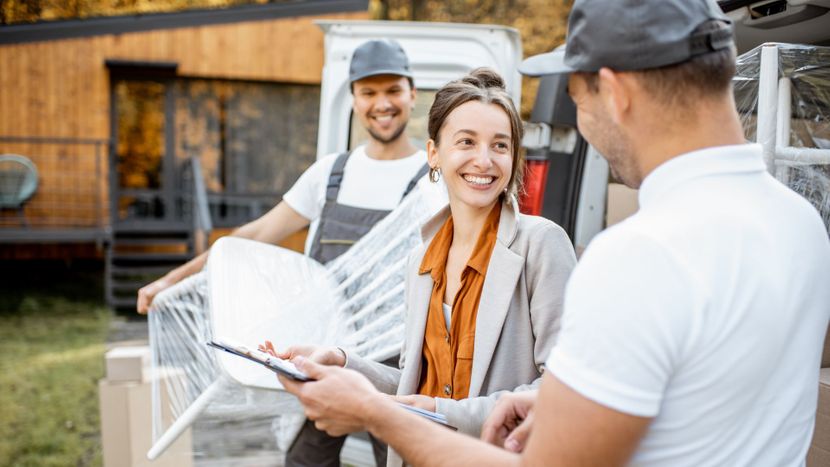woman talking to moving company