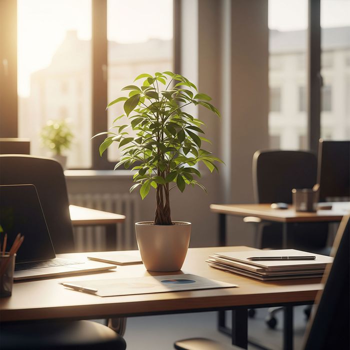 Growing plant in an office environment, symbolizing future growth. Growing plant in an office environment, symbolizing future growth.