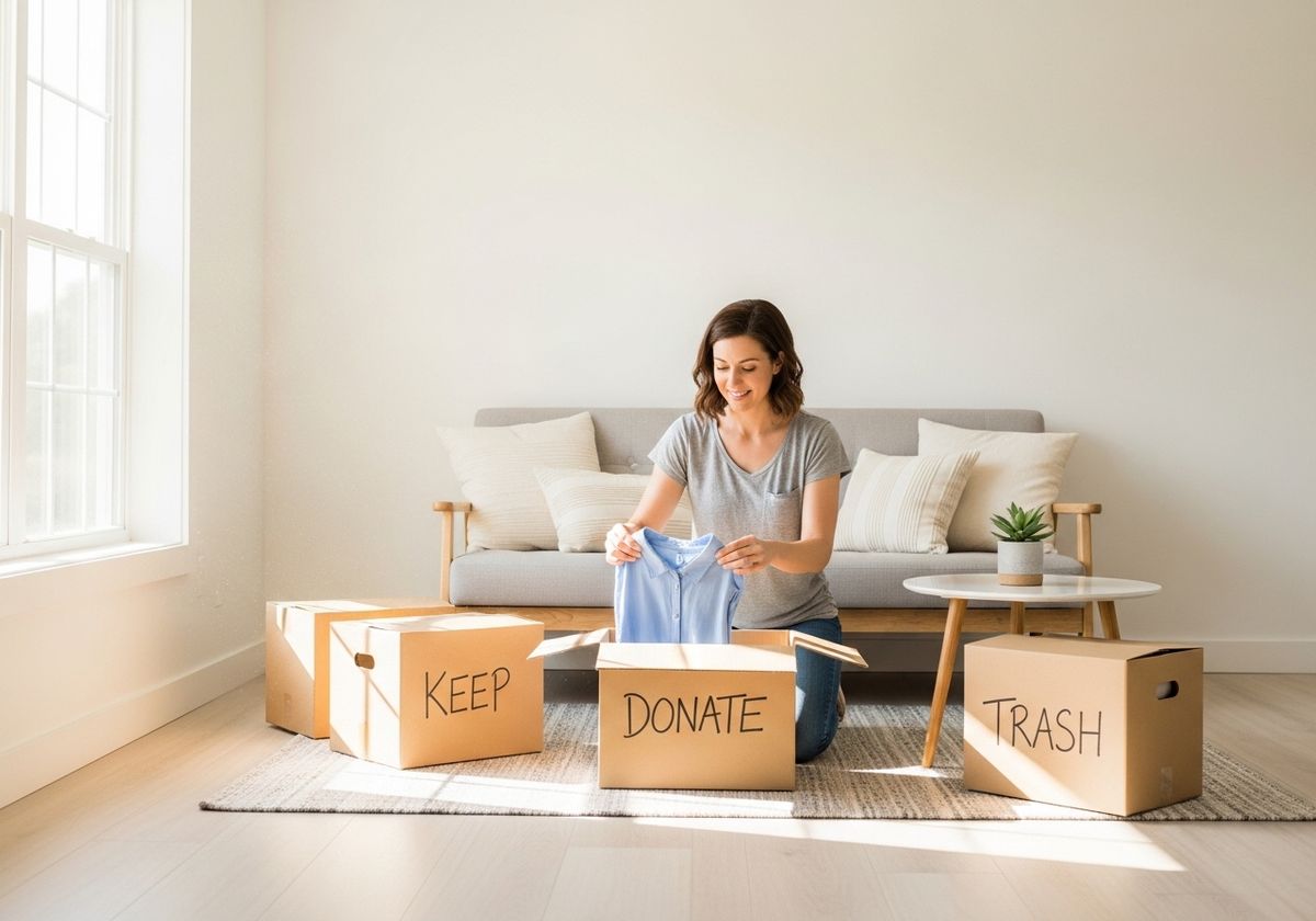 Woman Sorting Clothes for Donation