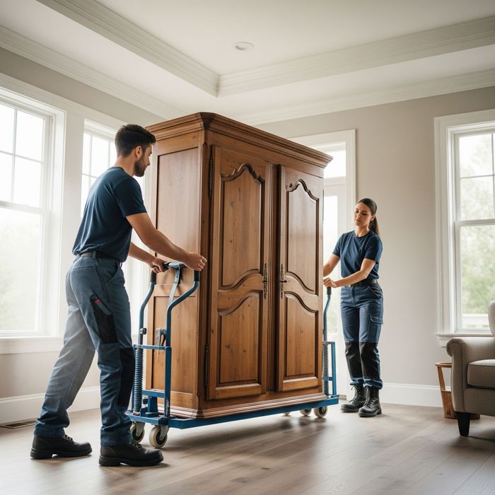 Professional movers carefully unloading a fragile box Professional movers carefully unloading a fragile box