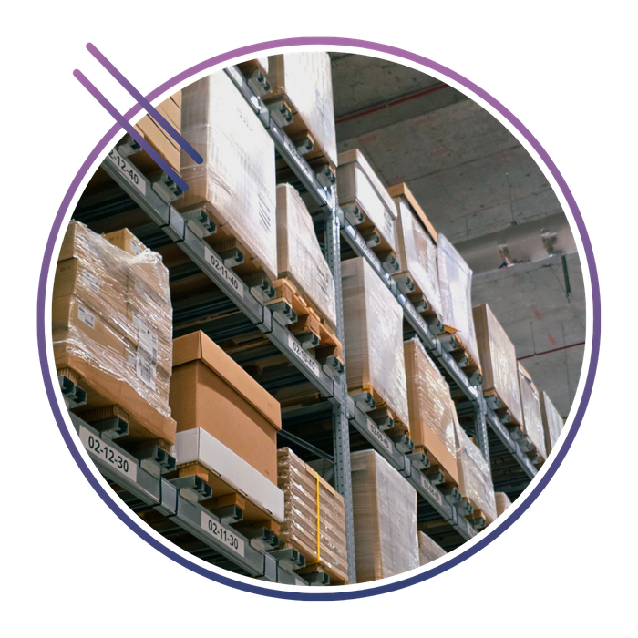 boxes on warehouse shelf