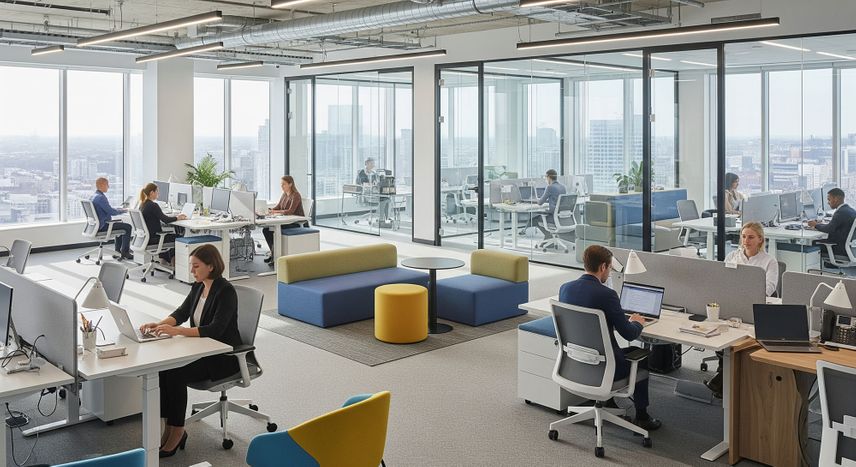 Modern office space with natural light, suitable for business relocation.