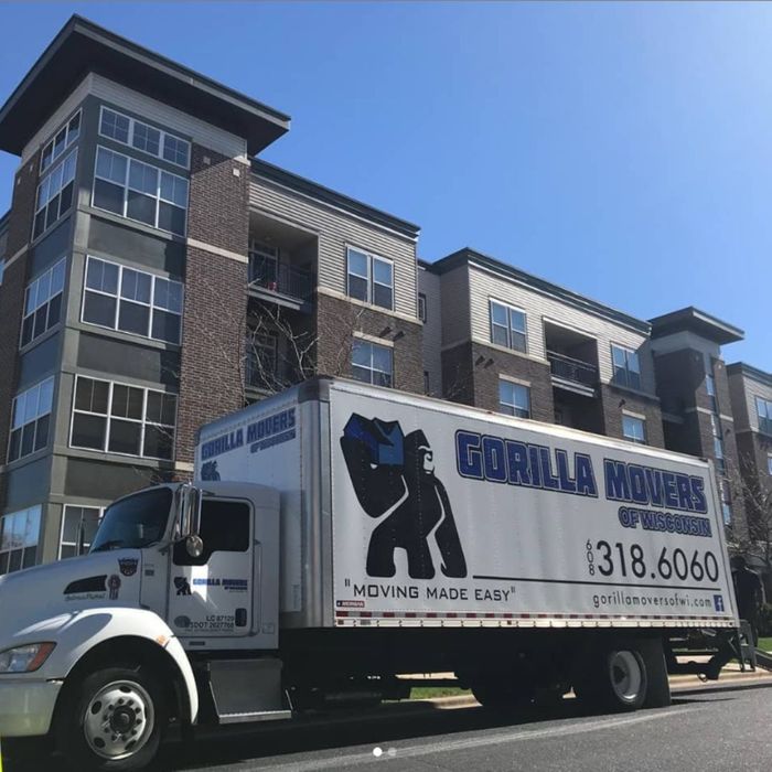 gorilla movers truck outside commercial building