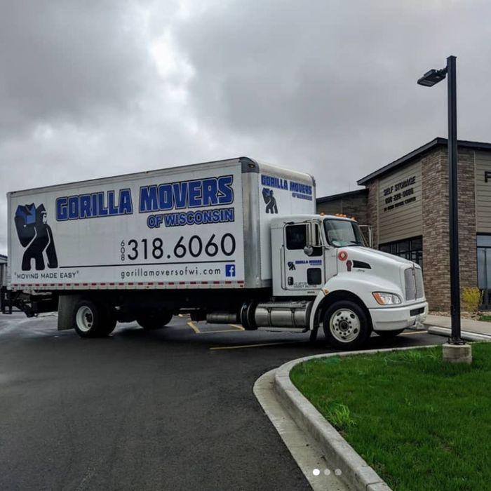 Gorilla Movers truck parked outside storage facility