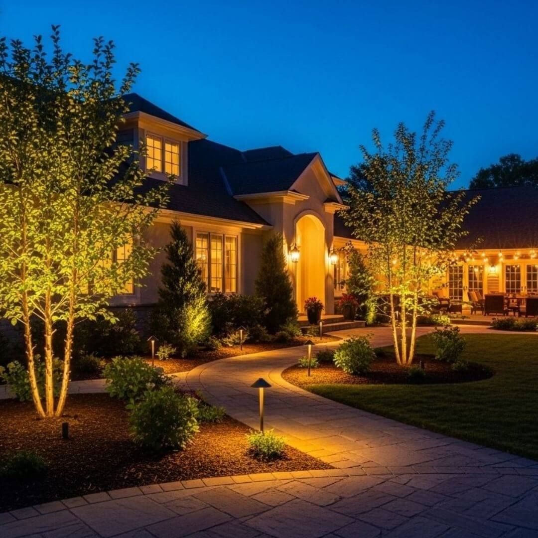 house lit up at night
