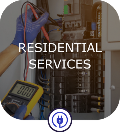 person servicing electric panel with 'residential services' text overlay