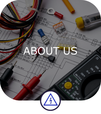 electrical objects with 'about us' text overlay