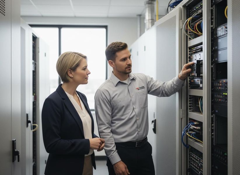 IT professionals troubleshooting server equipment