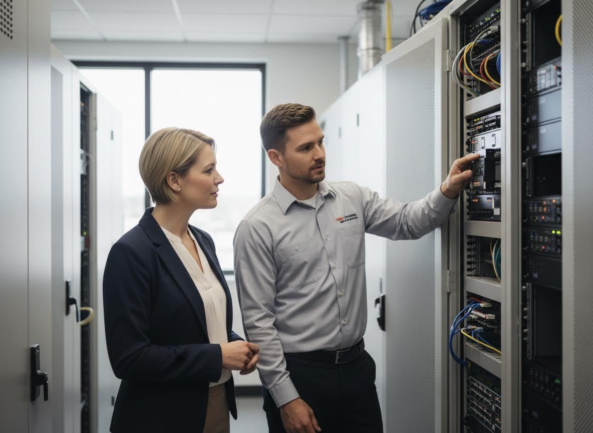 IT professionals troubleshooting server equipment