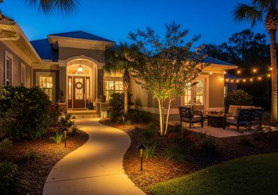 Beautifully Illuminated Home Exterior at Dusk