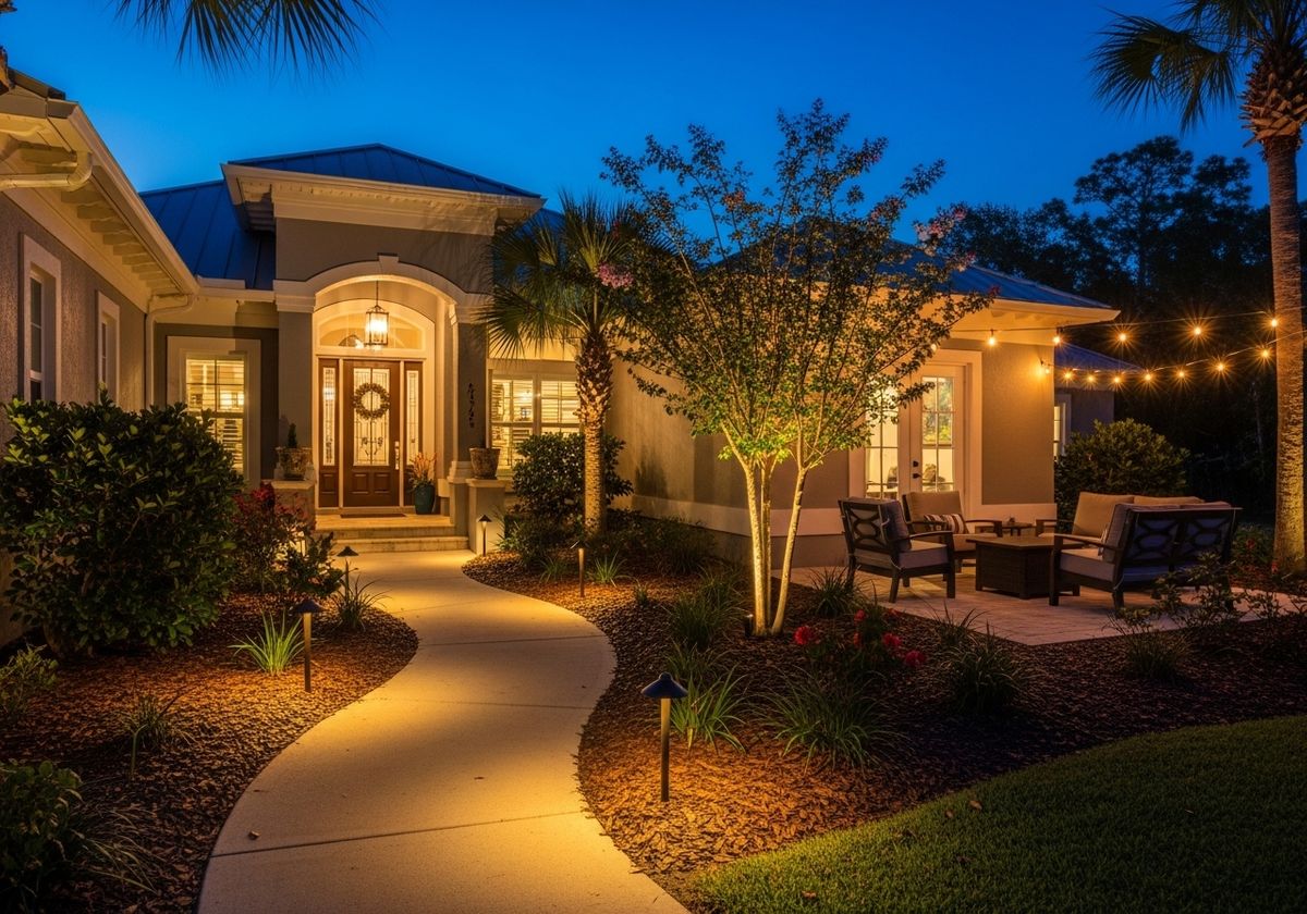 Beautifully Illuminated Home Exterior at Dusk