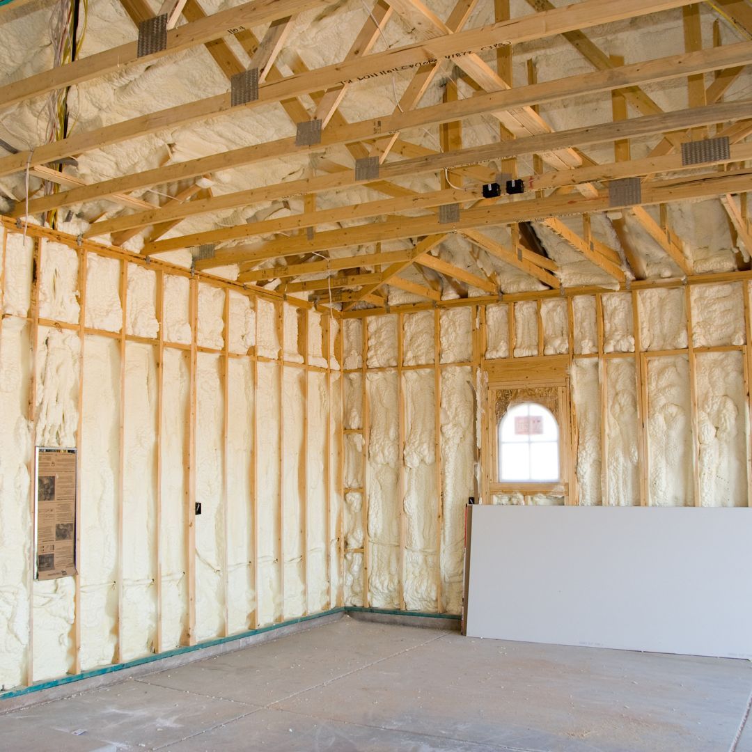 Spray foam insulation applied to all walls