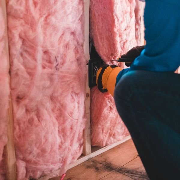 Slats of fiberglass insulation