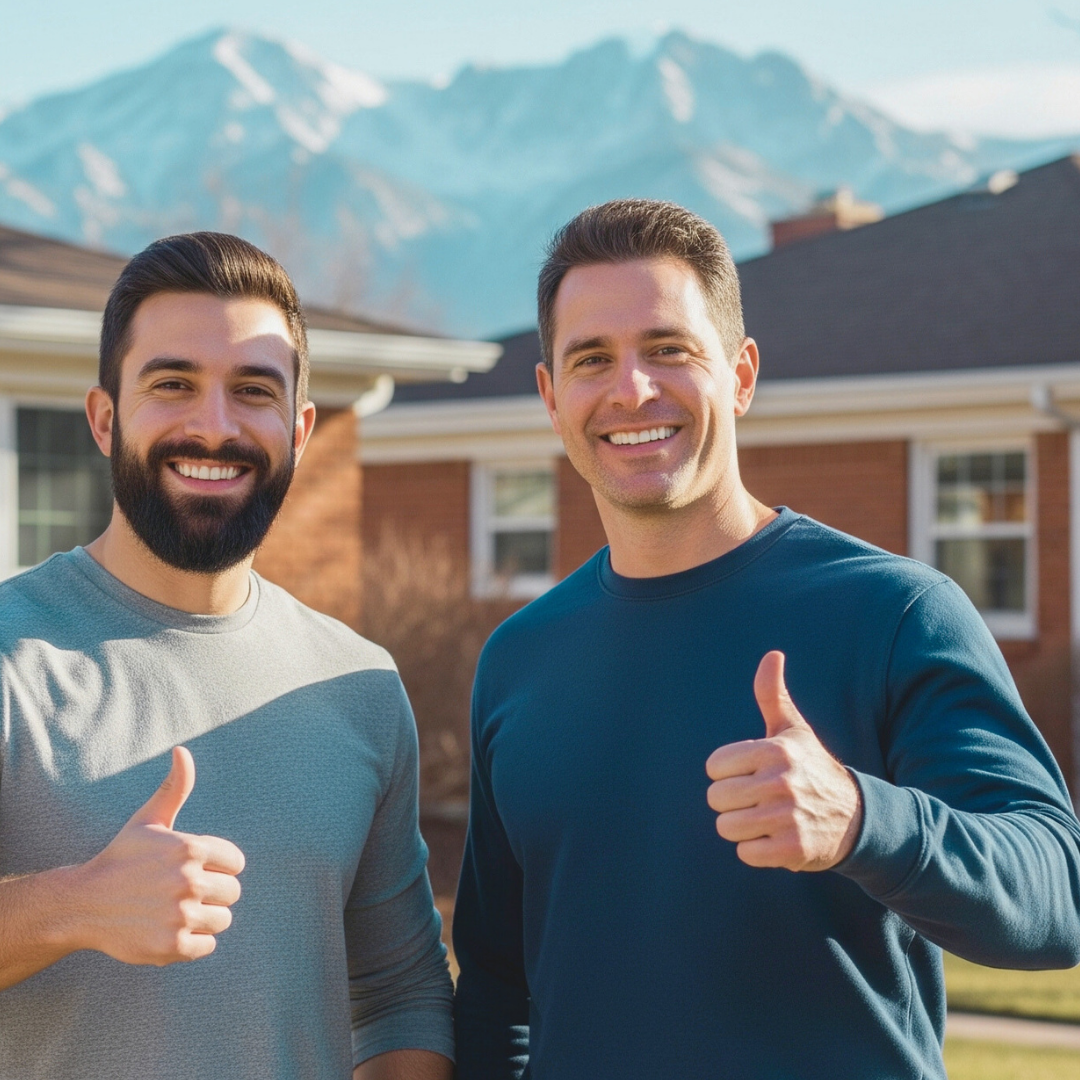 Two contractors from Beaver Insulation giving a thumbs up