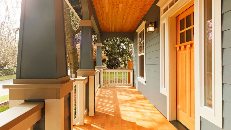 beautiful wooden porch in the sunlight
